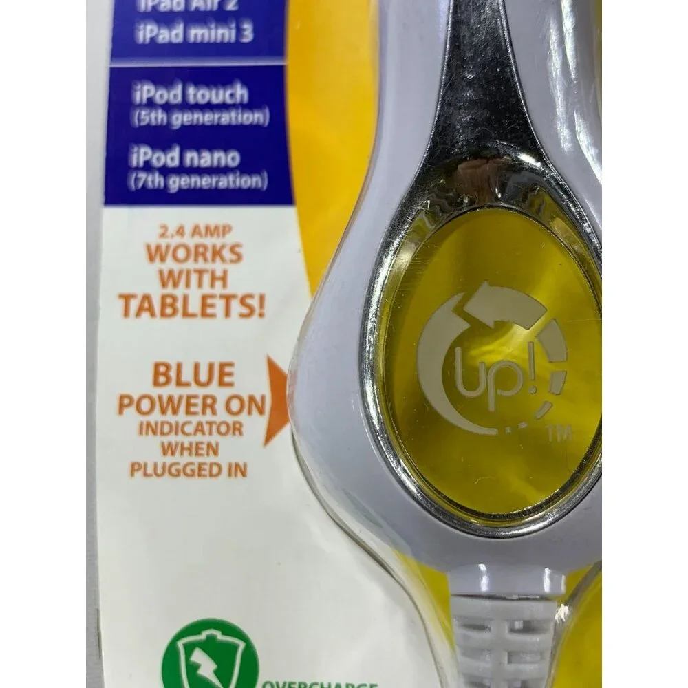 PowerUp! 2.4 Amp Rapid Charger Lightning Connector Car Charger 6 Ft Cord NEW